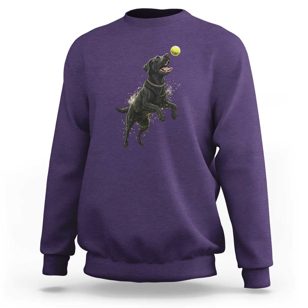 Playful Black Labrador Fetching Chasing Tennis Ball Sweatshirt - Wonder Print Shop