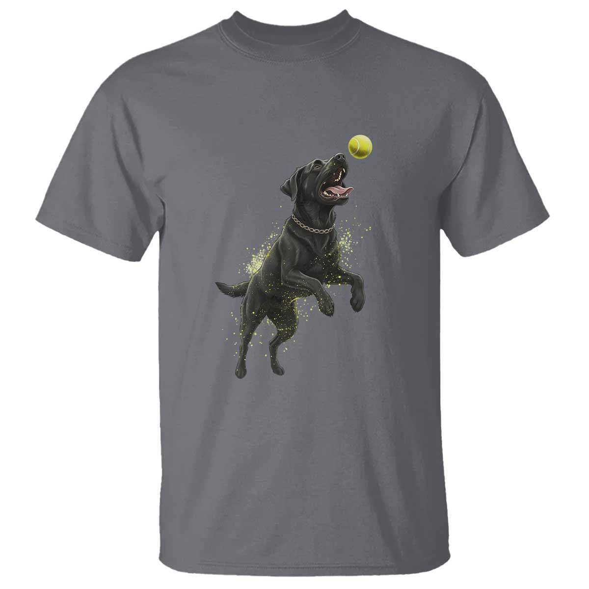 Playful Black Labrador Fetching Chasing Tennis Ball T Shirt - Wonder Print Shop