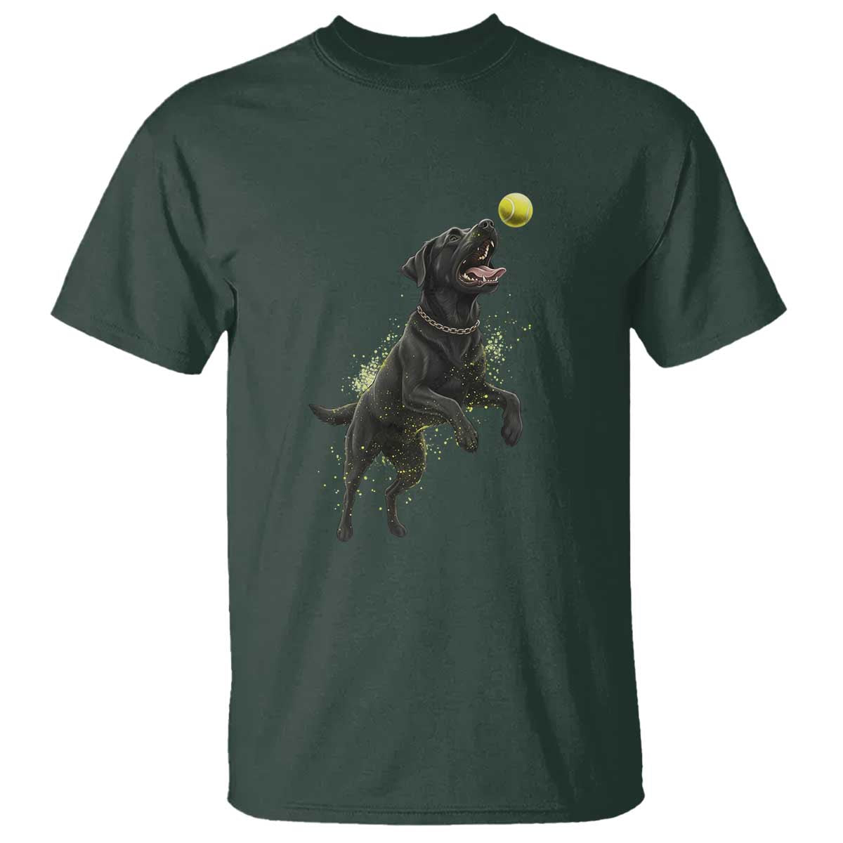 Playful Black Labrador Fetching Chasing Tennis Ball T Shirt - Wonder Print Shop
