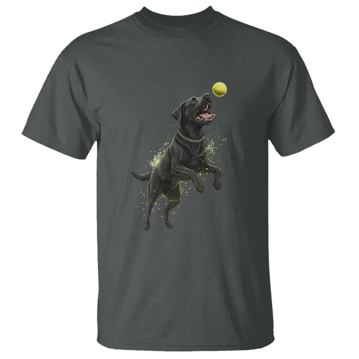 Playful Black Labrador Fetching Chasing Tennis Ball T Shirt - Wonder Print Shop