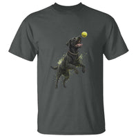 Playful Black Labrador Fetching Chasing Tennis Ball T Shirt - Wonder Print Shop