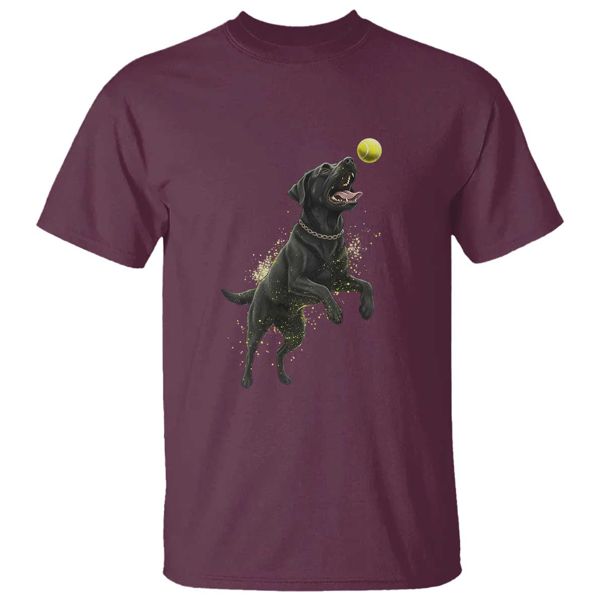 Playful Black Labrador Fetching Chasing Tennis Ball T Shirt - Wonder Print Shop