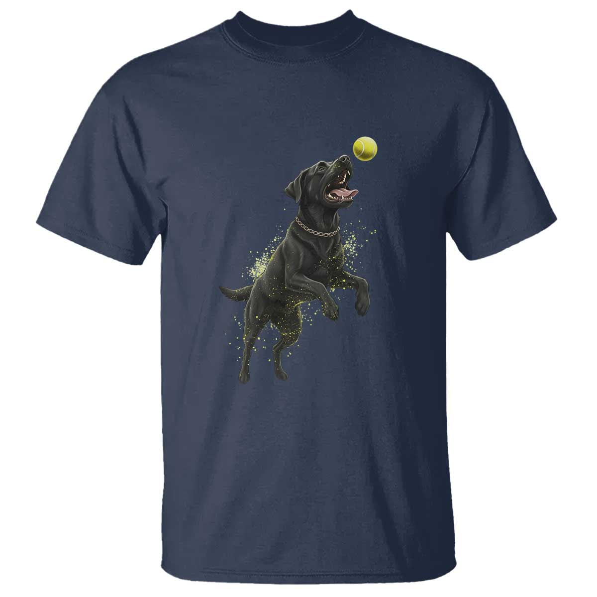 Playful Black Labrador Fetching Chasing Tennis Ball T Shirt - Wonder Print Shop