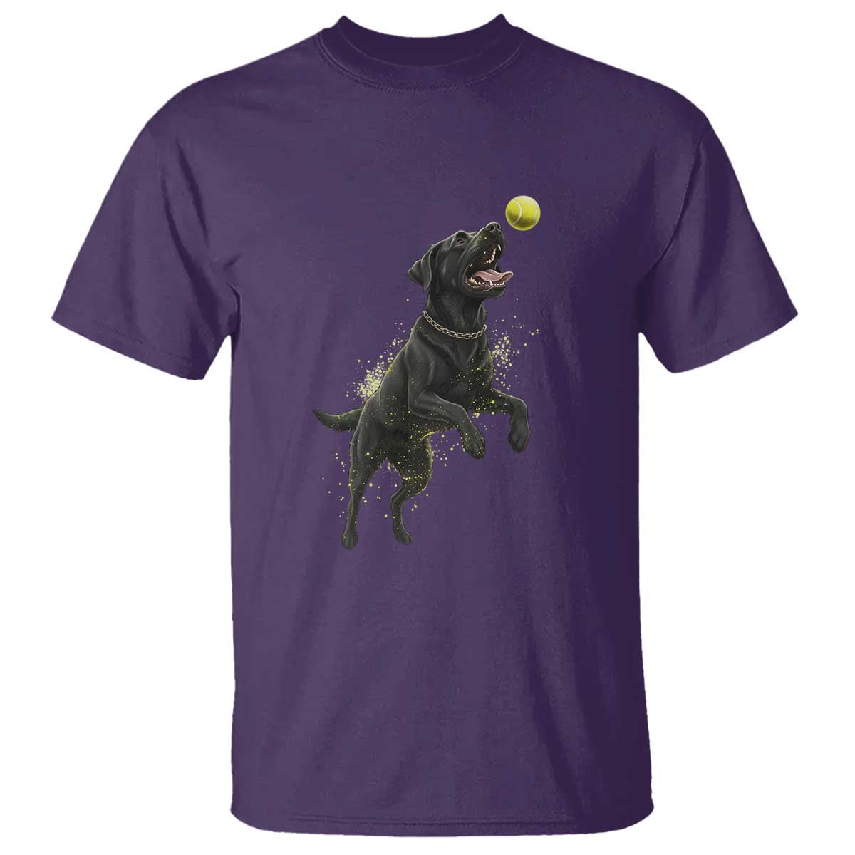 Playful Black Labrador Fetching Chasing Tennis Ball T Shirt - Wonder Print Shop