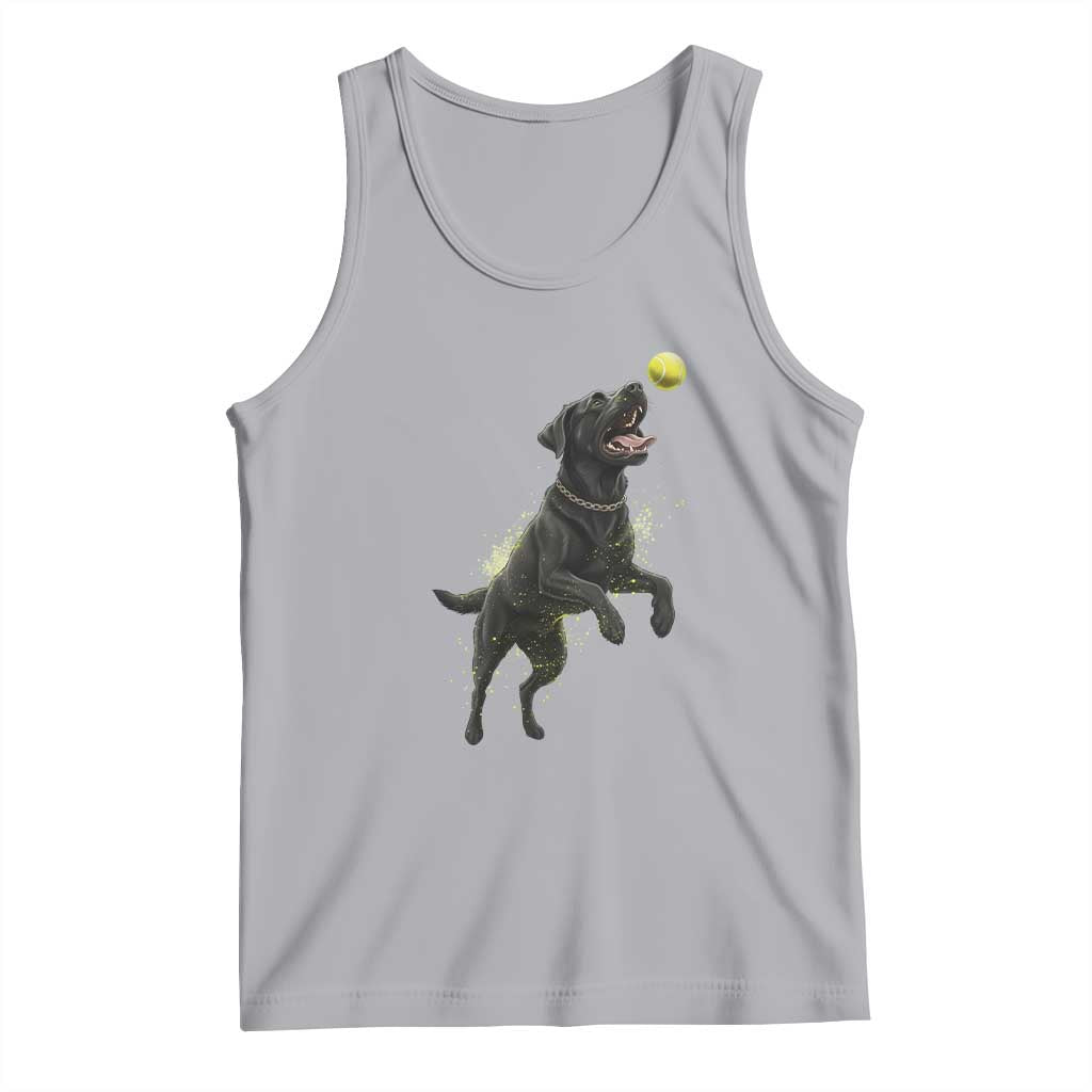 Playful Black Labrador Fetching Chasing Tennis Ball Tank Top - Wonder Print Shop