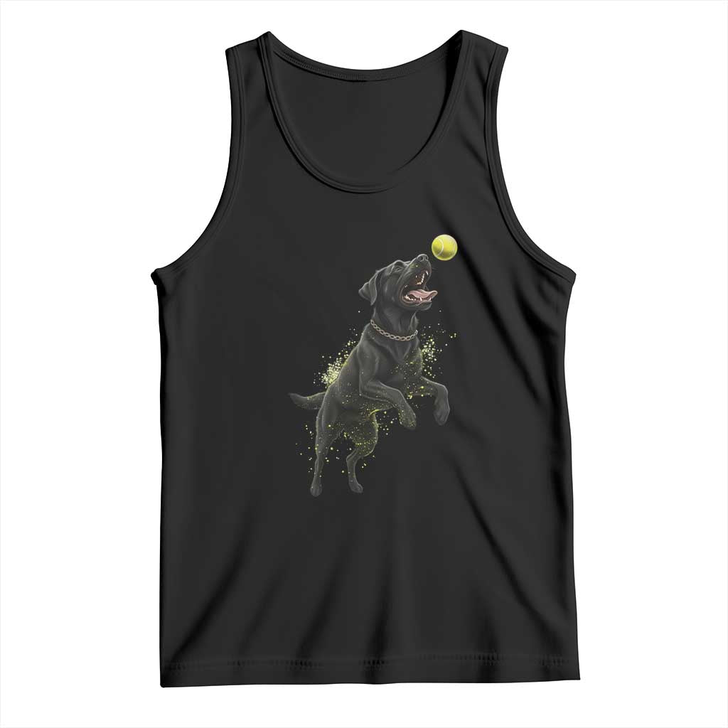 Playful Black Labrador Fetching Chasing Tennis Ball Tank Top - Wonder Print Shop