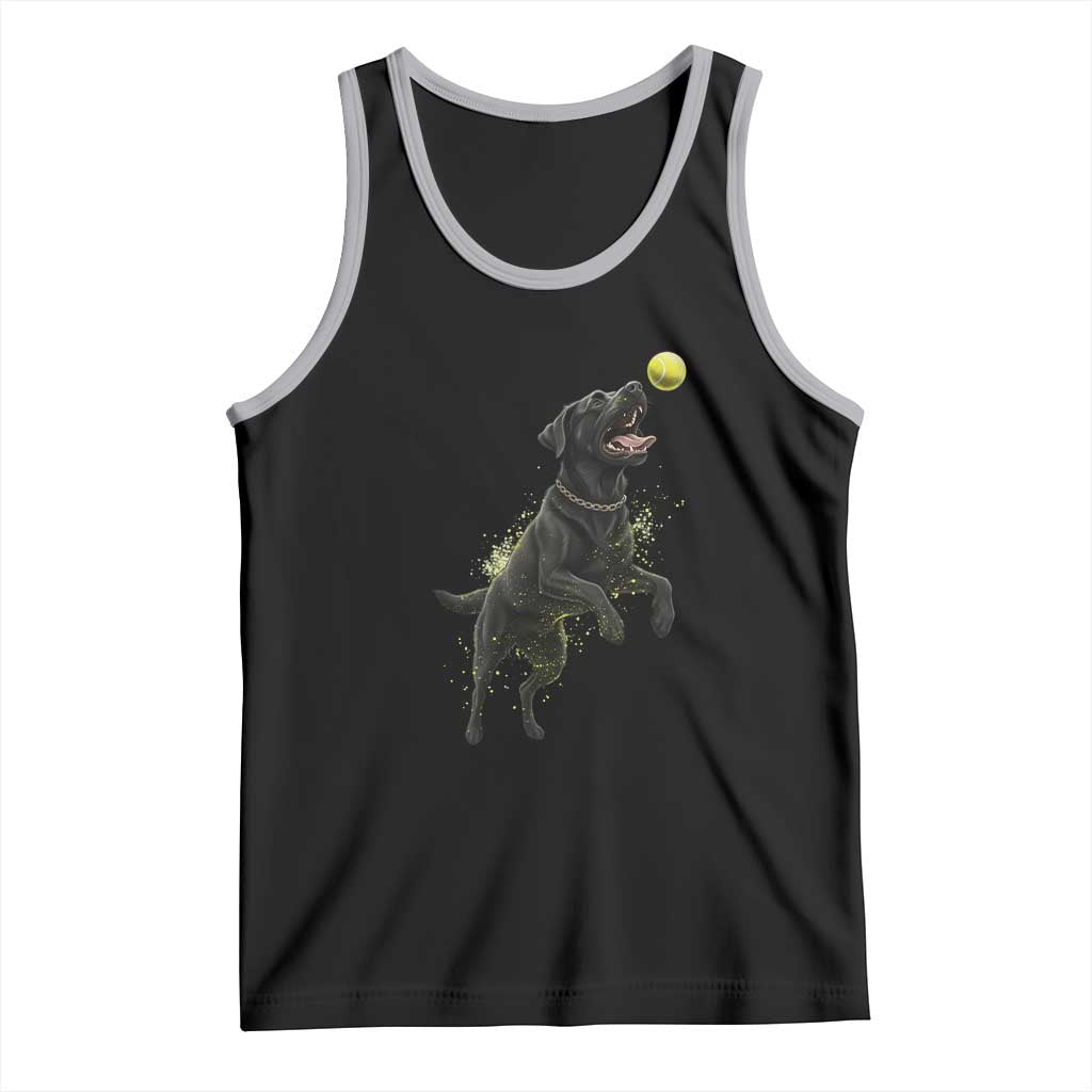 Playful Black Labrador Fetching Chasing Tennis Ball Tank Top - Wonder Print Shop