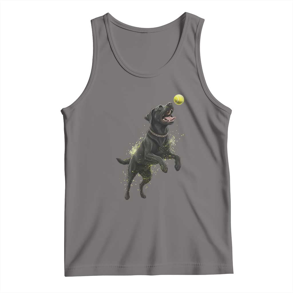 Playful Black Labrador Fetching Chasing Tennis Ball Tank Top - Wonder Print Shop