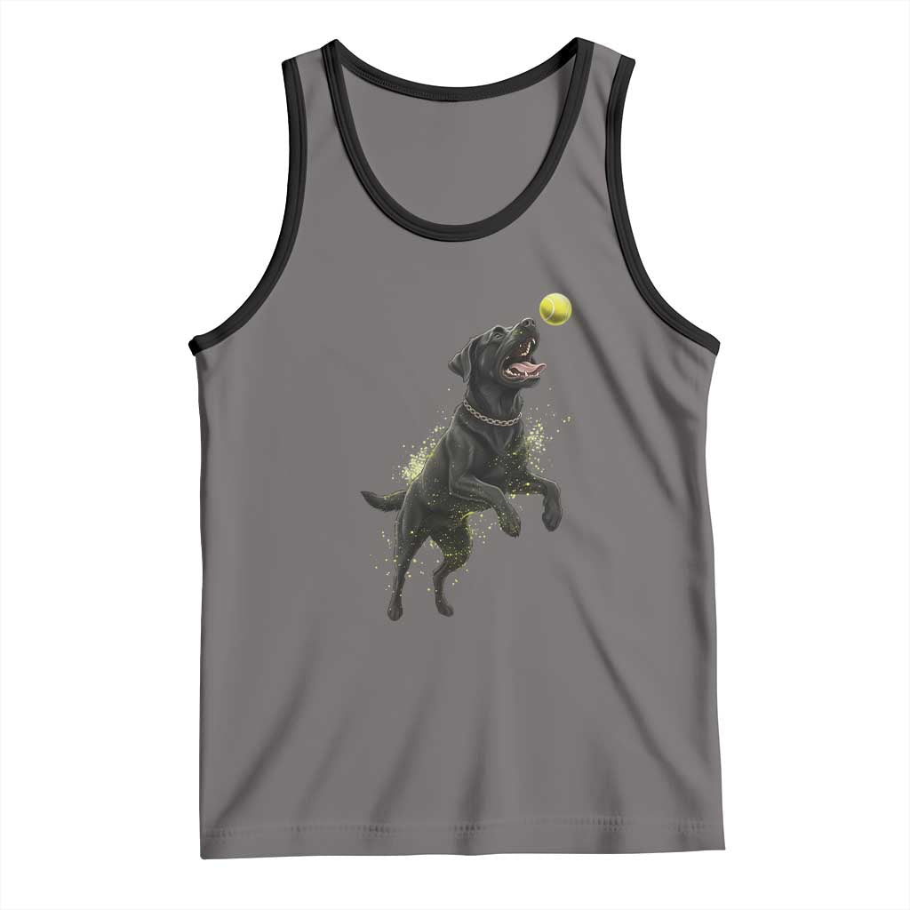Playful Black Labrador Fetching Chasing Tennis Ball Tank Top - Wonder Print Shop