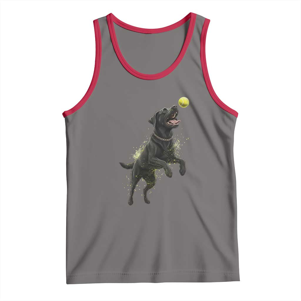 Playful Black Labrador Fetching Chasing Tennis Ball Tank Top - Wonder Print Shop
