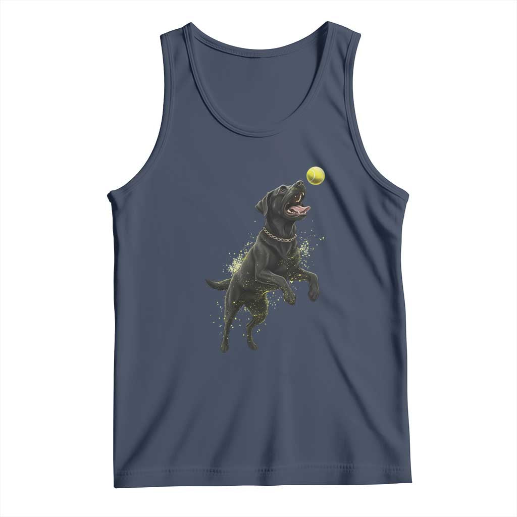 Playful Black Labrador Fetching Chasing Tennis Ball Tank Top - Wonder Print Shop