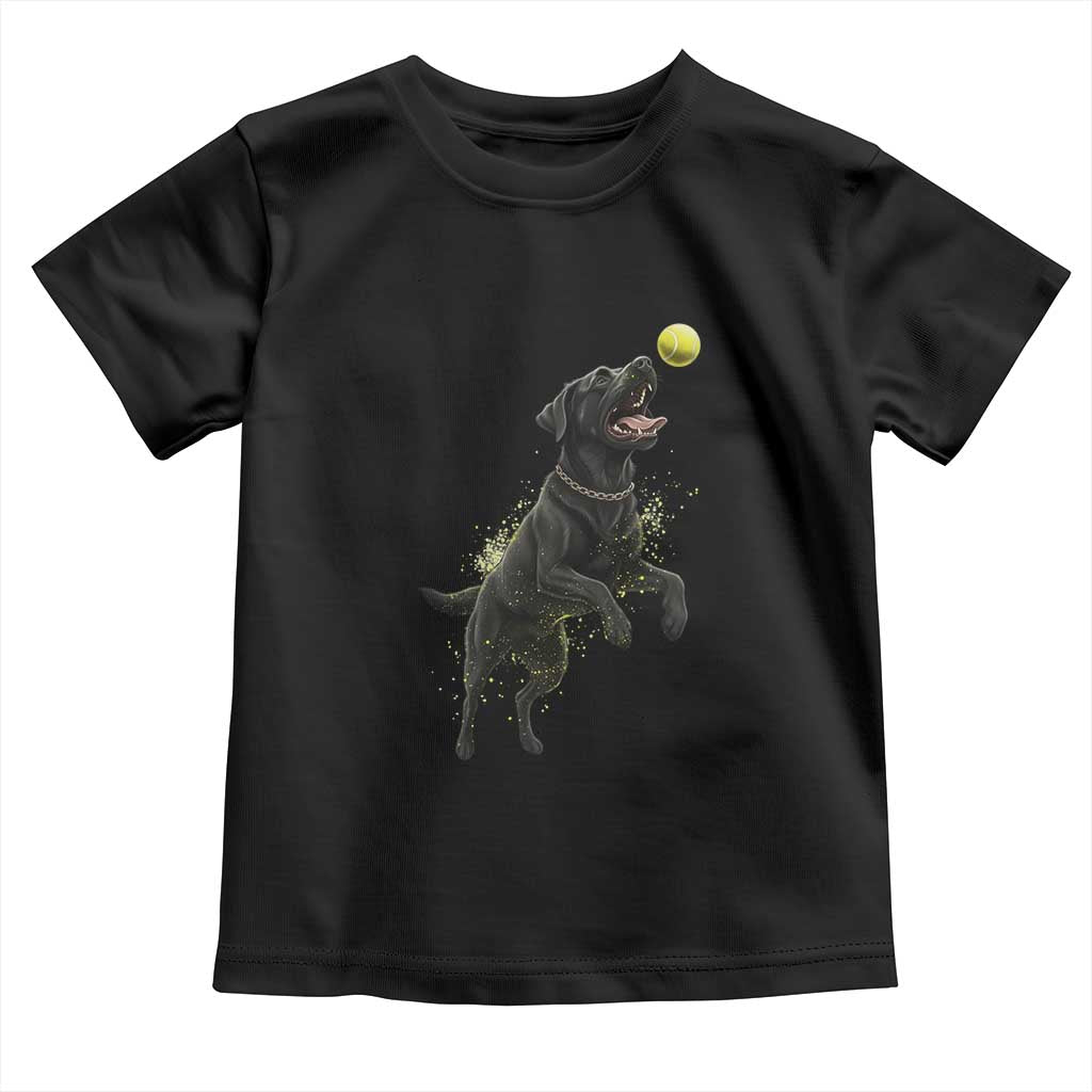 Playful Black Labrador Fetching Chasing Tennis Ball Toddler T Shirt - Wonder Print Shop