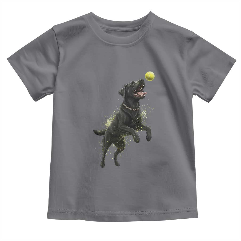 Playful Black Labrador Fetching Chasing Tennis Ball Toddler T Shirt - Wonder Print Shop