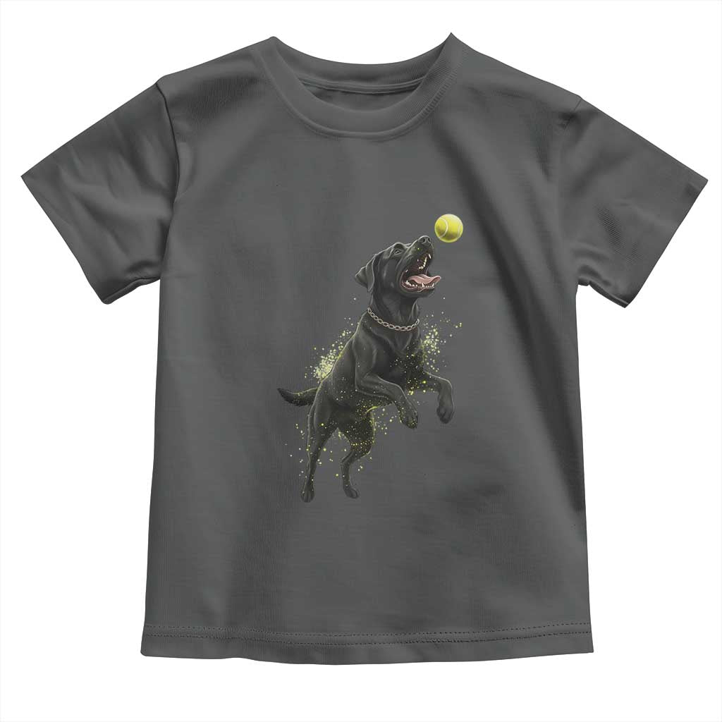 Playful Black Labrador Fetching Chasing Tennis Ball Toddler T Shirt - Wonder Print Shop