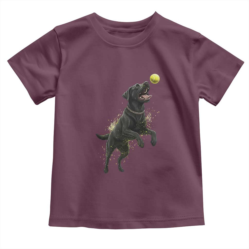 Playful Black Labrador Fetching Chasing Tennis Ball Toddler T Shirt - Wonder Print Shop
