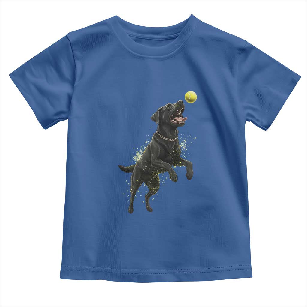 Playful Black Labrador Fetching Chasing Tennis Ball Toddler T Shirt - Wonder Print Shop
