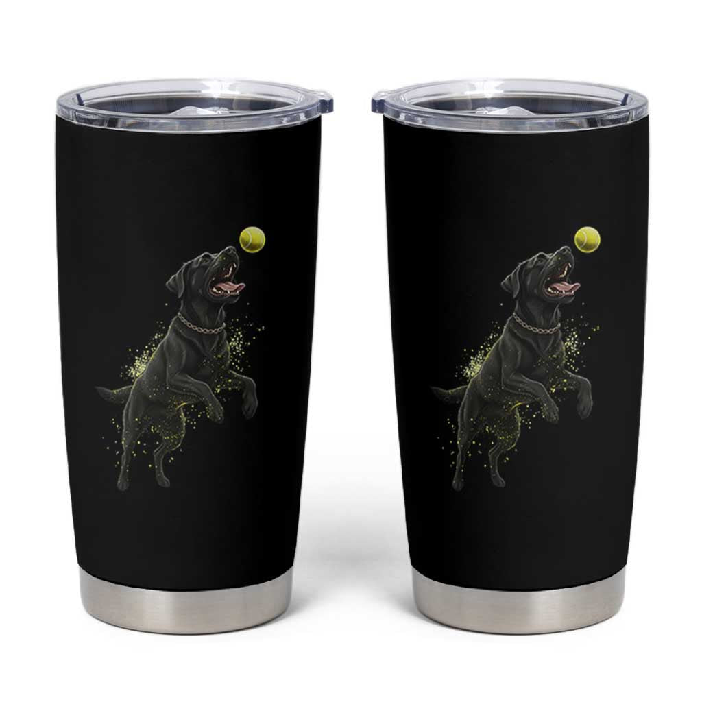 Playful Black Labrador Fetching Chasing Tennis Ball Tumbler Cup - Wonder Print Shop