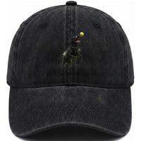 Playful Black Labrador Fetching Chasing Tennis Ball Washed Cotton Baseball Cap