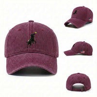 Playful Black Labrador Fetching Chasing Tennis Ball Washed Cotton Baseball Cap