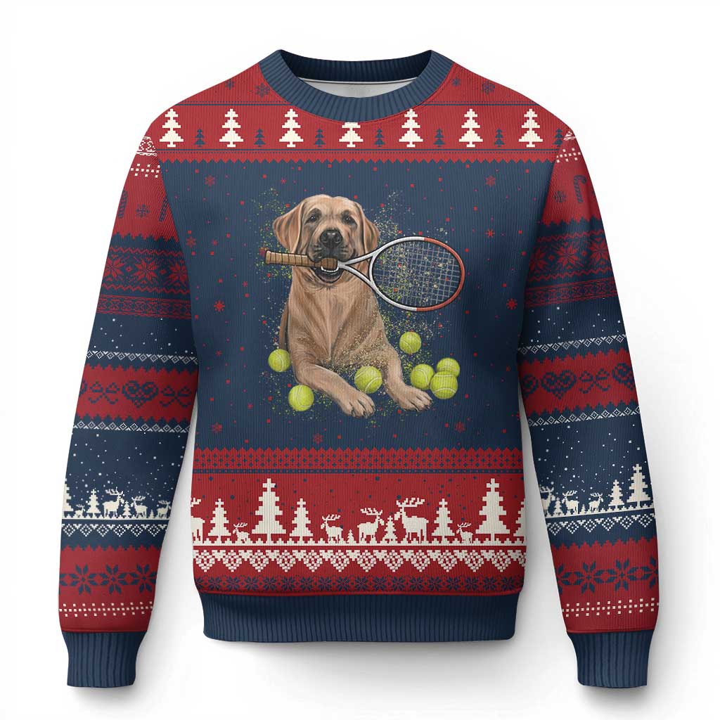 Funny Labrador Dog Playing Tennis Ball Ugly Christmas Sweater Pet Lover Gift - Wonder Print Shop