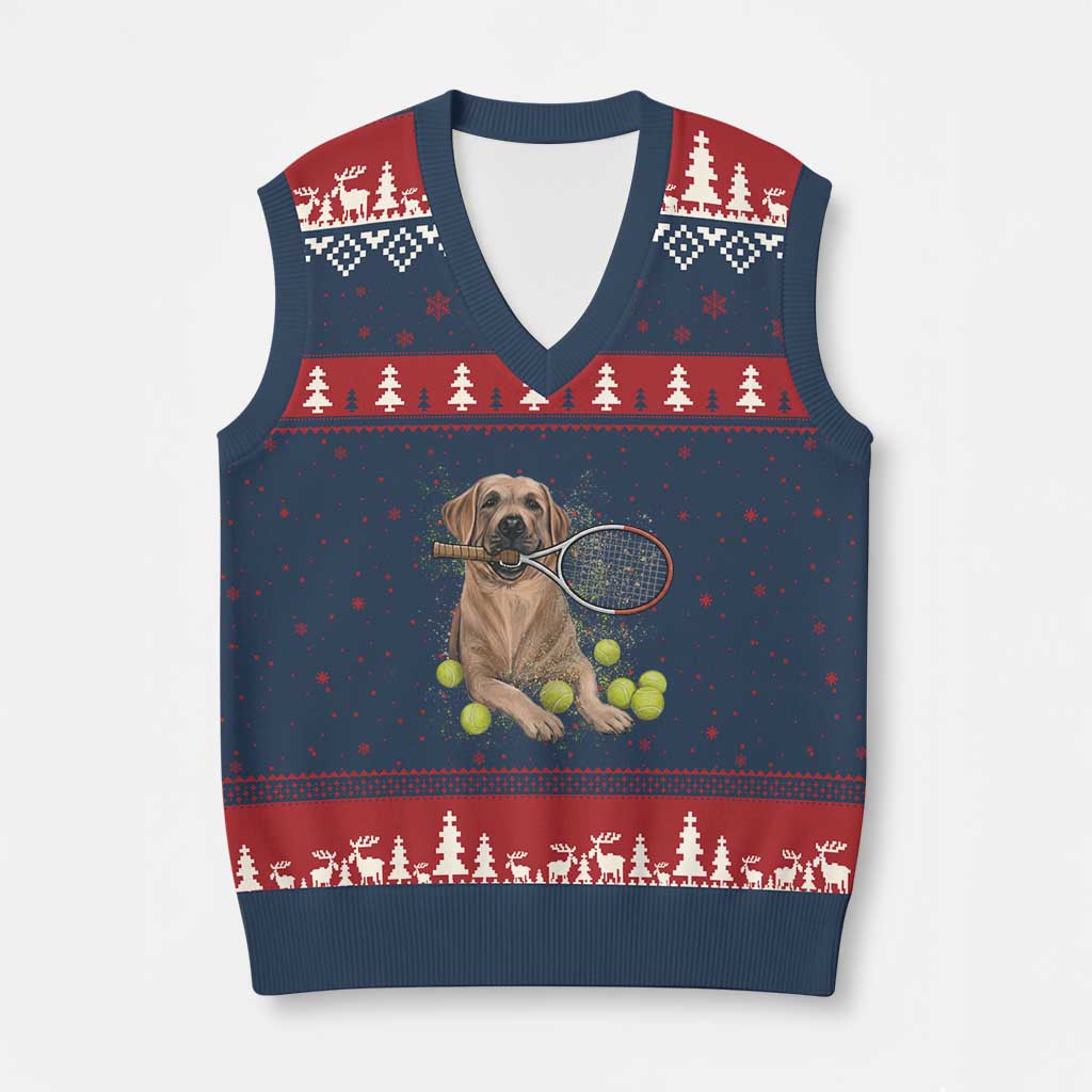 Funny Labrador Dog Playing Tennis Ball V-Neck Knit Sweater Vest Pet Lover Gift - Wonder Print Shop