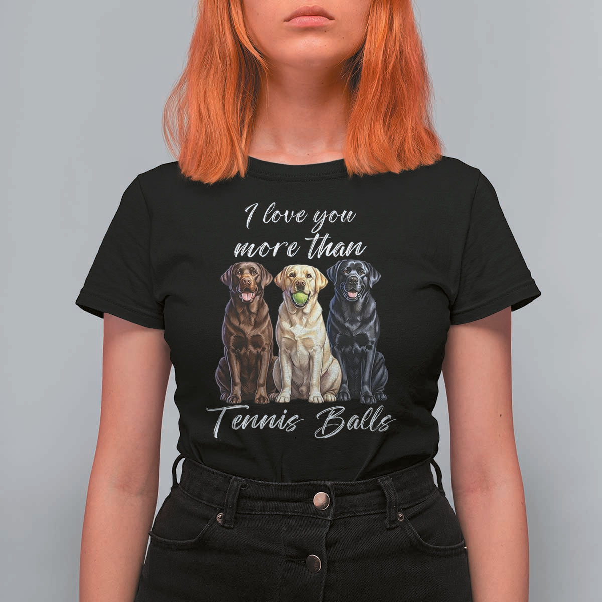 Funny Labrador Tennis Lover T Shirt For Women I Love You More Than Tennis Ball - Wonder Print Shop