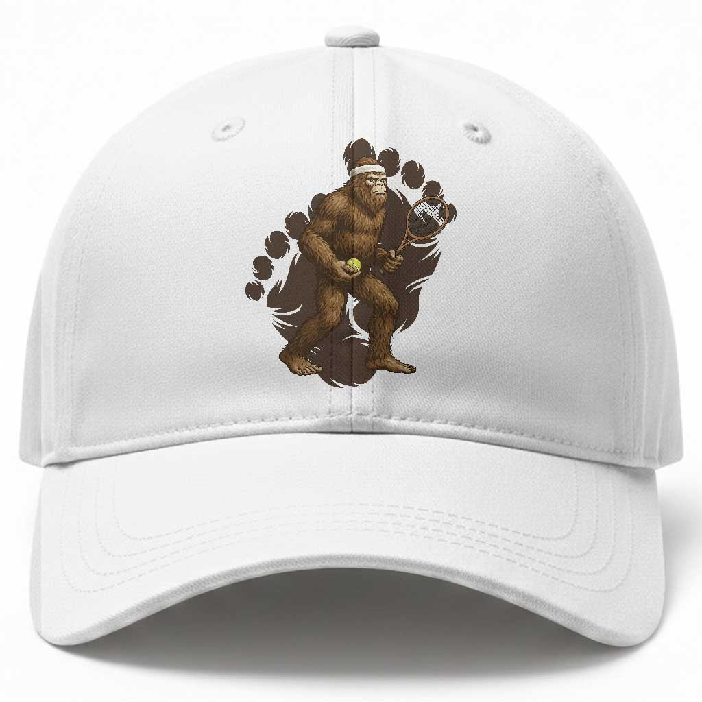 Funny Bigfoot Tennis Player Baseball Cap Folklore Cryptid Gift