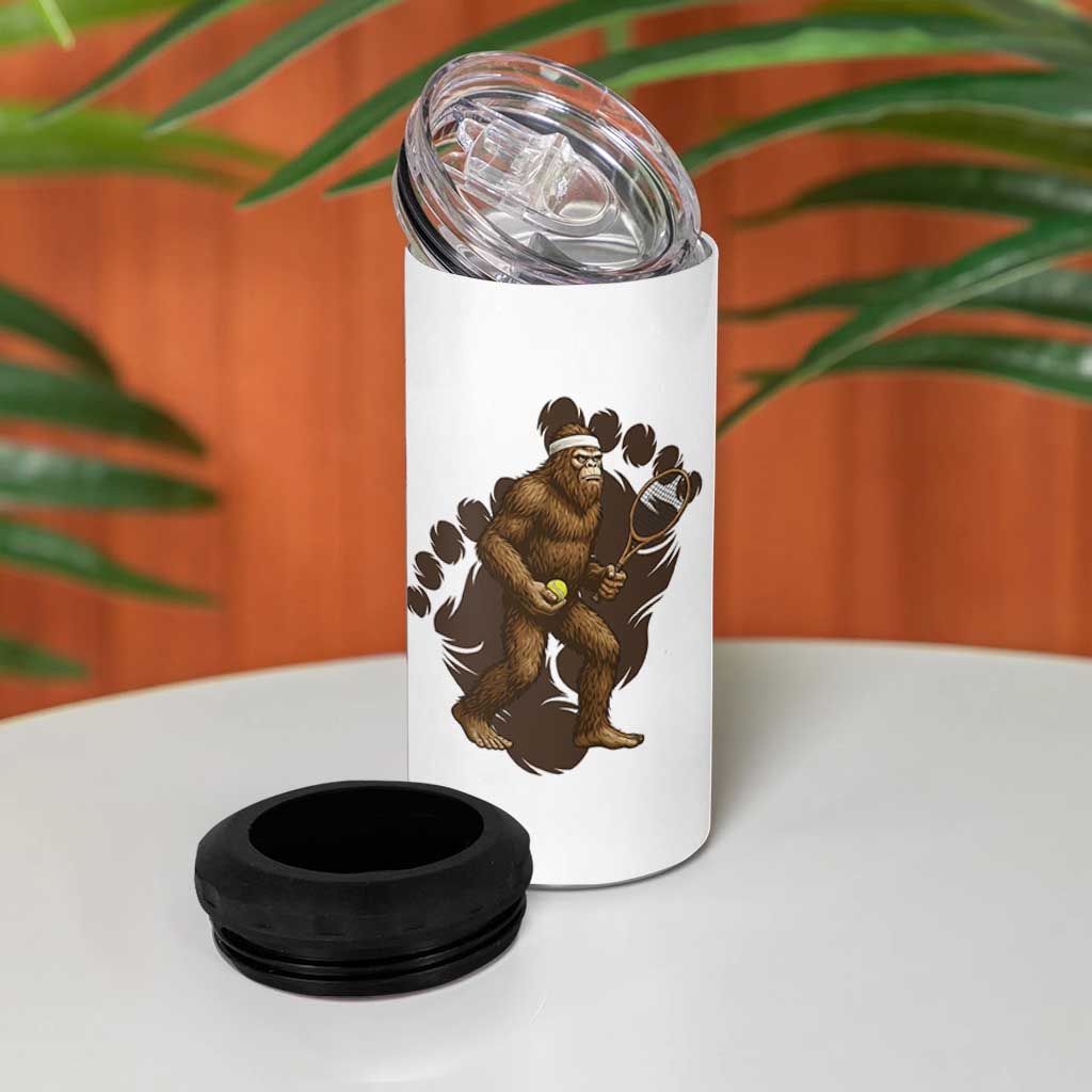 Funny Bigfoot Tennis Player 4 in 1 Can Cooler Tumbler Folklore Cryptid Gift - Wonder Print Shop