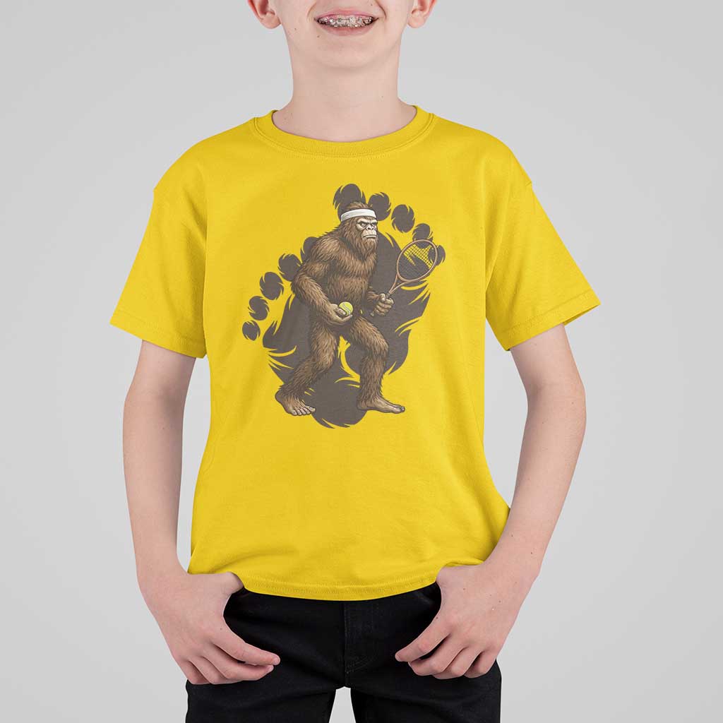 Funny Bigfoot Tennis Player T Shirt For Kid Folklore Cryptid Gift - Wonder Print Shop