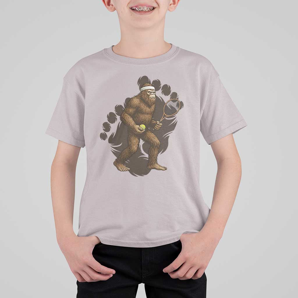Funny Bigfoot Tennis Player T Shirt For Kid Folklore Cryptid Gift - Wonder Print Shop