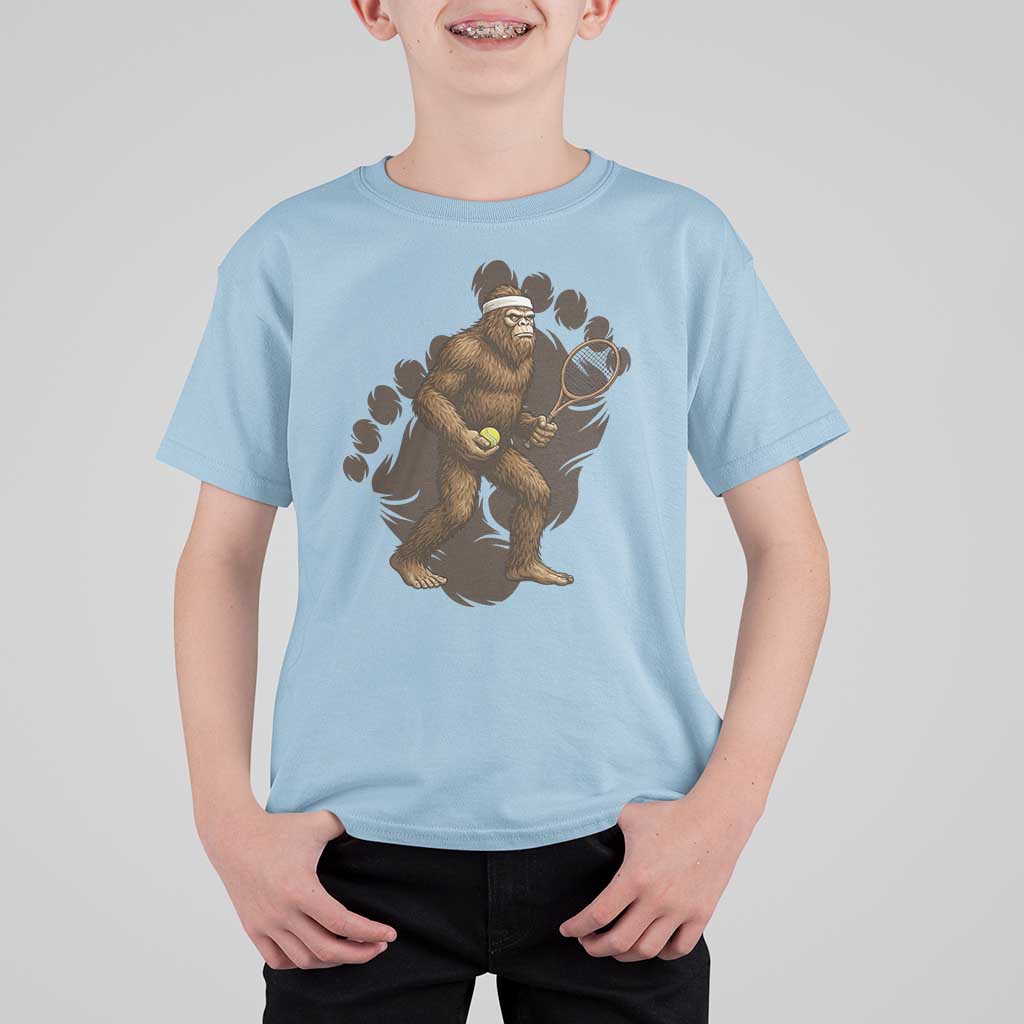 Funny Bigfoot Tennis Player T Shirt For Kid Folklore Cryptid Gift - Wonder Print Shop