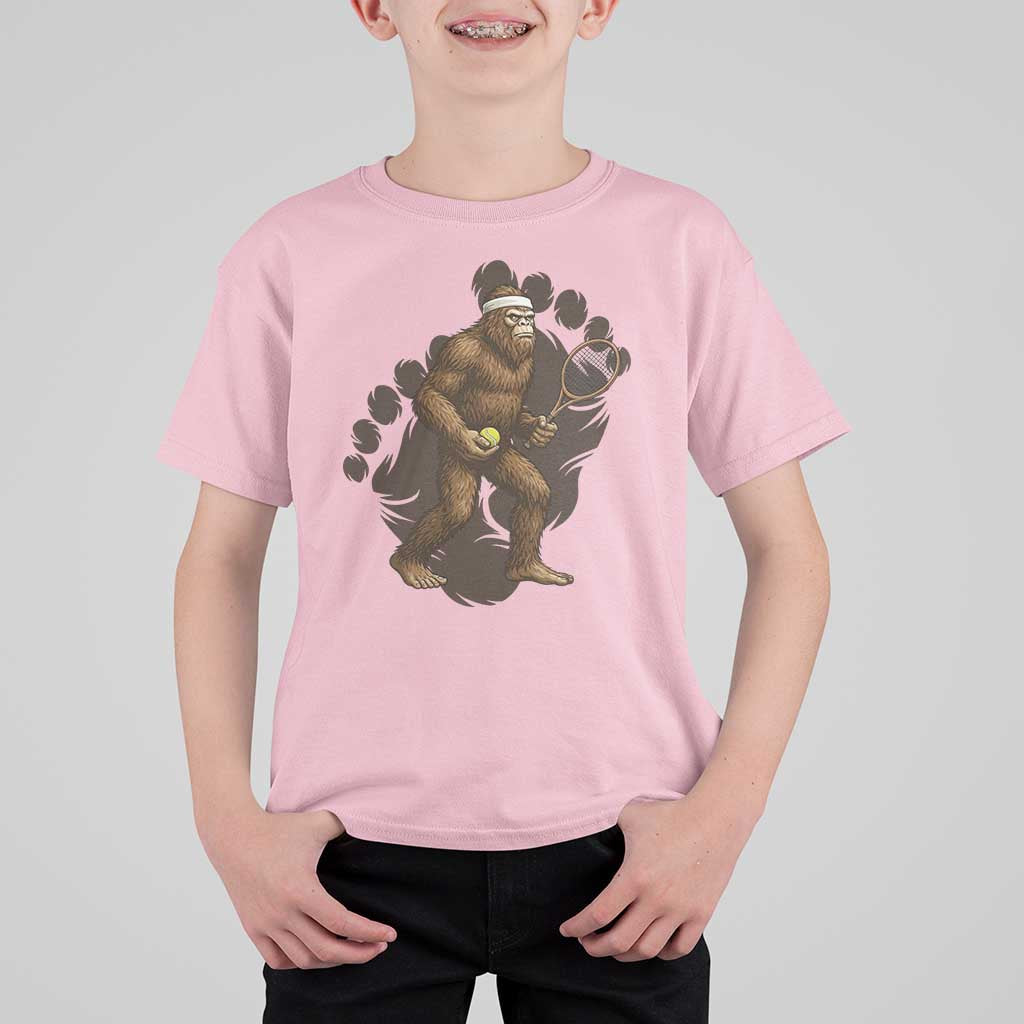 Funny Bigfoot Tennis Player T Shirt For Kid Folklore Cryptid Gift - Wonder Print Shop