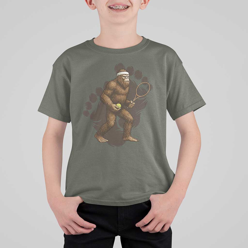 Funny Bigfoot Tennis Player T Shirt For Kid Folklore Cryptid Gift - Wonder Print Shop