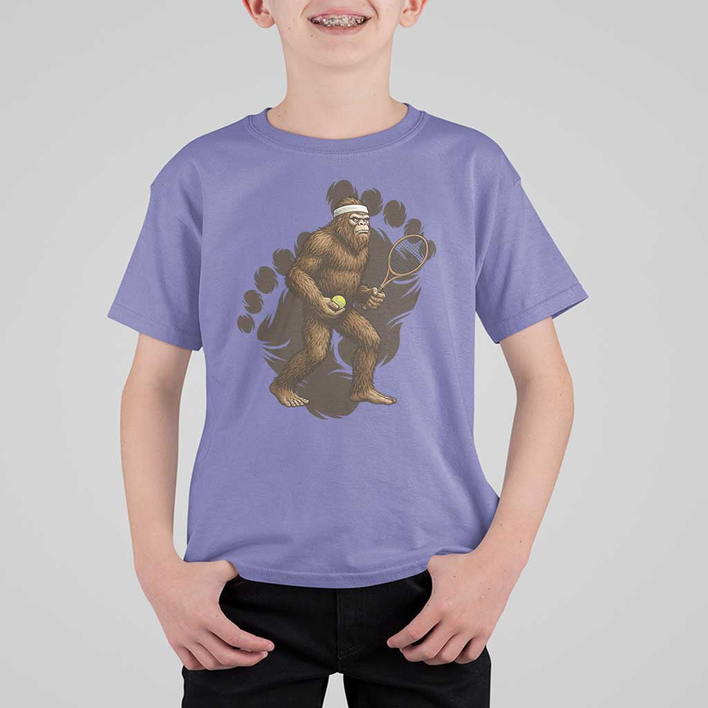 Funny Bigfoot Tennis Player T Shirt For Kid Folklore Cryptid Gift - Wonder Print Shop