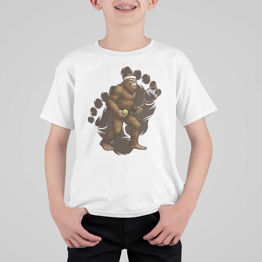 Funny Bigfoot Tennis Player T Shirt For Kid Folklore Cryptid Gift - Wonder Print Shop