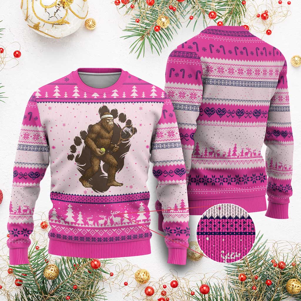 Funny Bigfoot Tennis Player Ugly Christmas Sweater Folklore Cryptid Gift - Wonder Print Shop