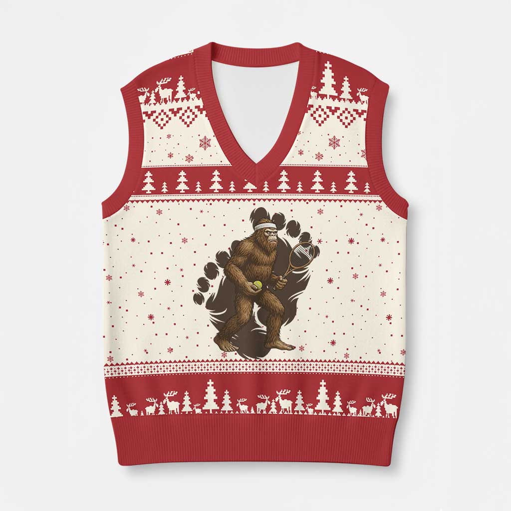Funny Bigfoot Tennis Player V-Neck Knit Sweater Vest Folklore Cryptid Gift - Wonder Print Shop