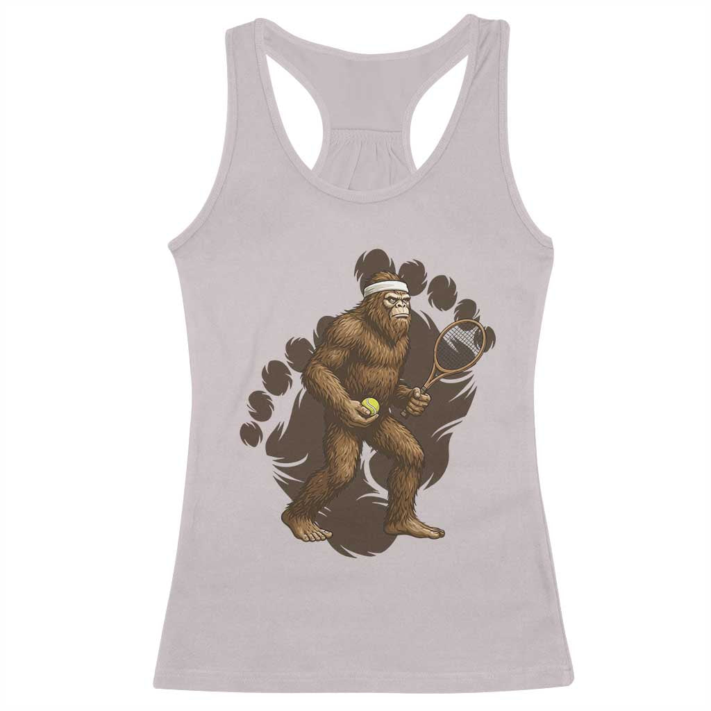 Funny Bigfoot Tennis Player Racerback Tank Top Folklore Cryptid Gift - Wonder Print Shop