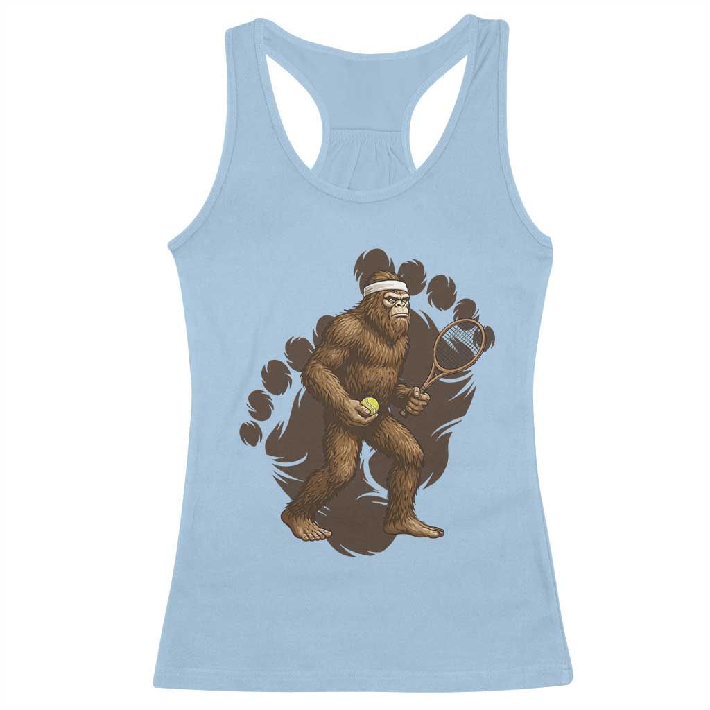 Funny Bigfoot Tennis Player Racerback Tank Top Folklore Cryptid Gift - Wonder Print Shop