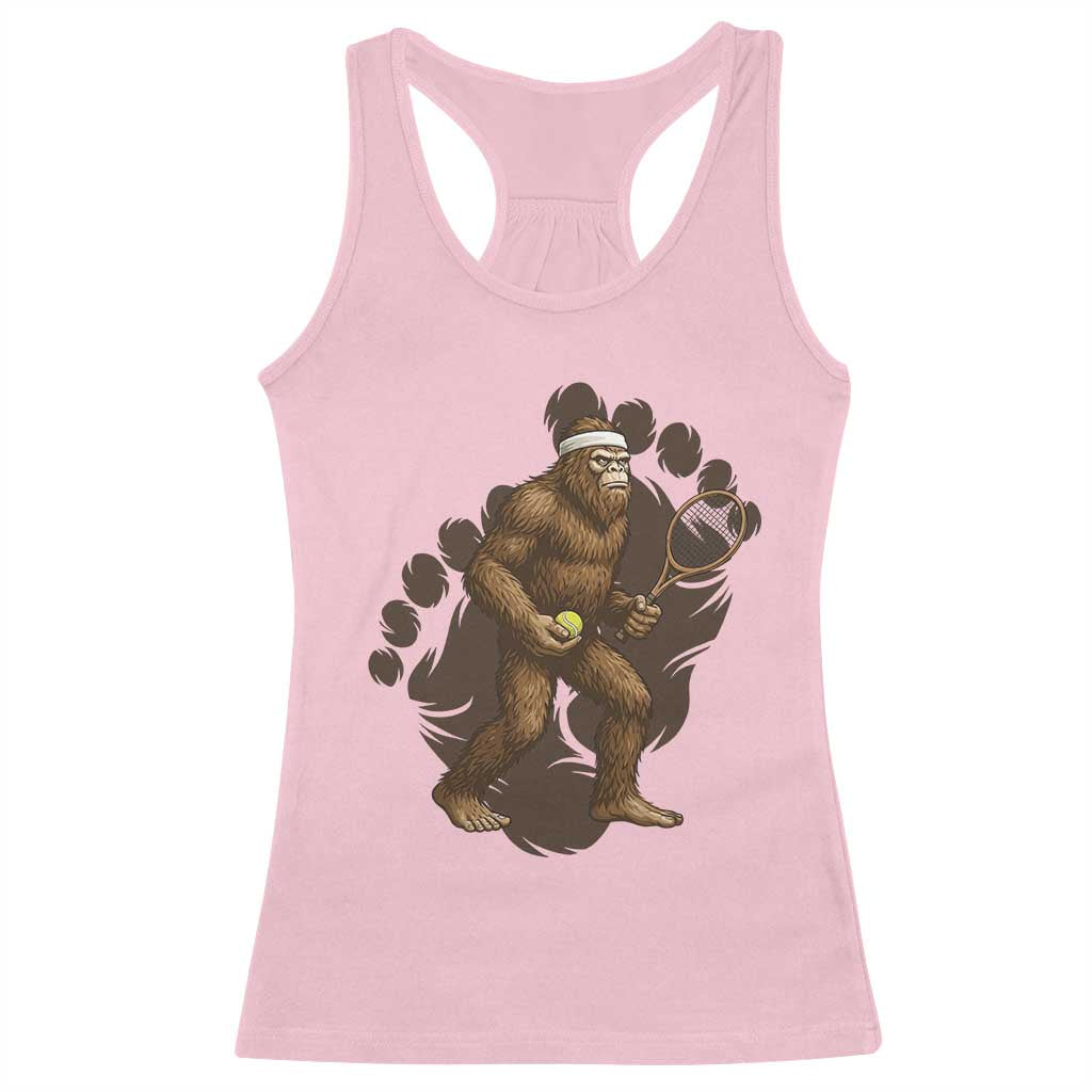 Funny Bigfoot Tennis Player Racerback Tank Top Folklore Cryptid Gift - Wonder Print Shop