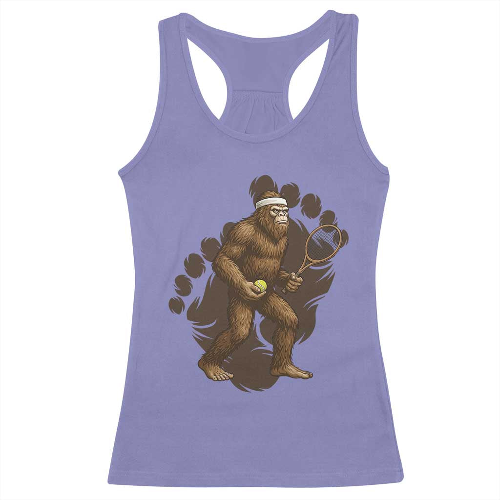 Funny Bigfoot Tennis Player Racerback Tank Top Folklore Cryptid Gift - Wonder Print Shop