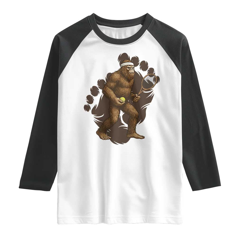 Funny Bigfoot Tennis Player Raglan Shirt Folklore Cryptid Gift - Wonder Print Shop