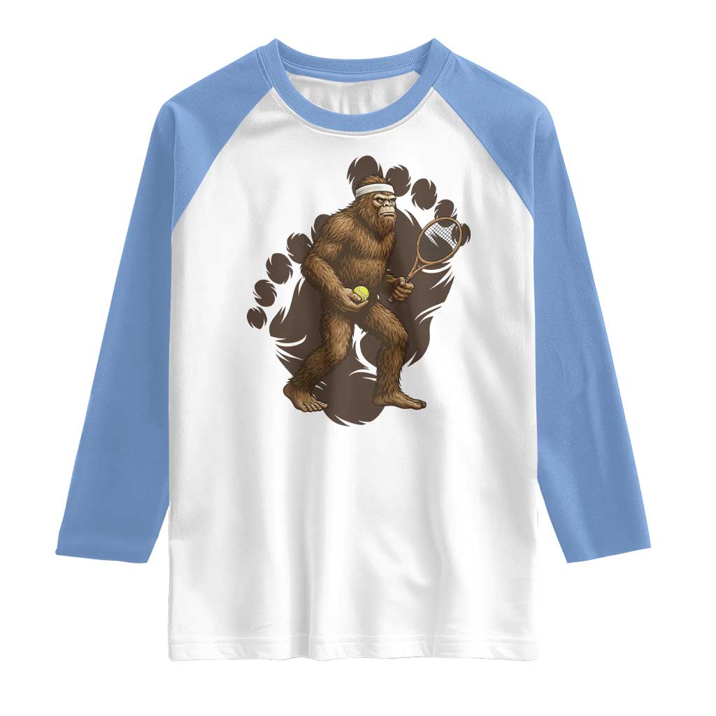 Funny Bigfoot Tennis Player Raglan Shirt Folklore Cryptid Gift - Wonder Print Shop