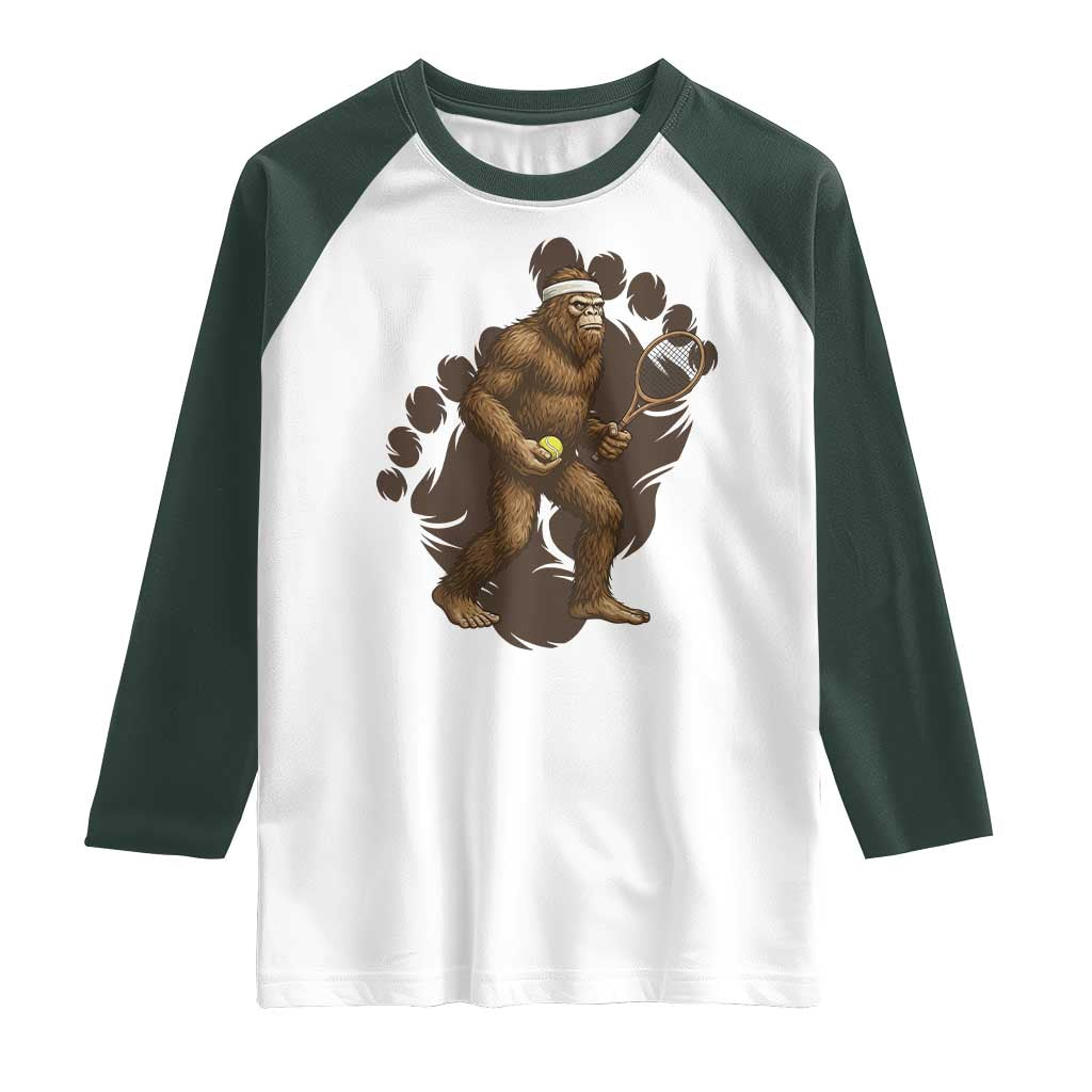 Funny Bigfoot Tennis Player Raglan Shirt Folklore Cryptid Gift - Wonder Print Shop