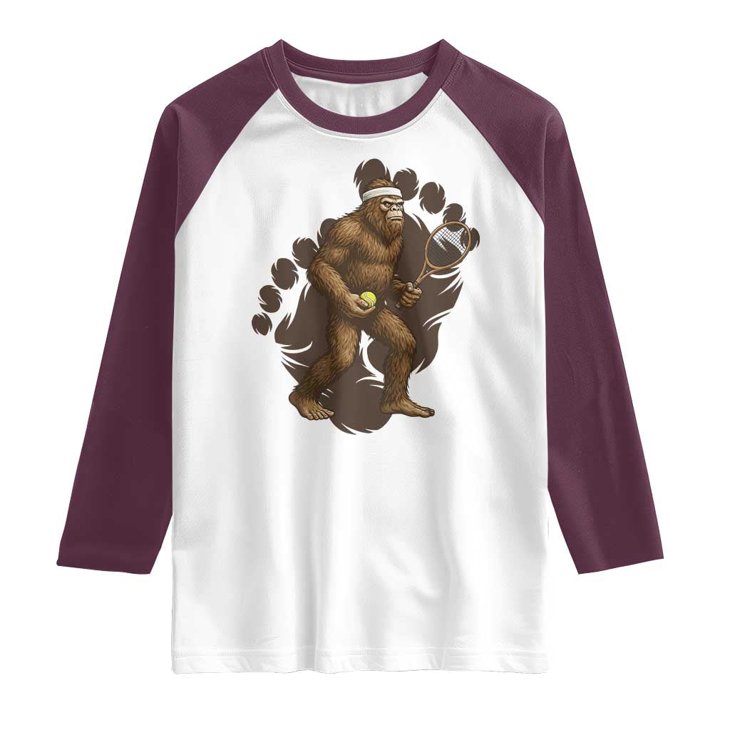 Funny Bigfoot Tennis Player Raglan Shirt Folklore Cryptid Gift - Wonder Print Shop