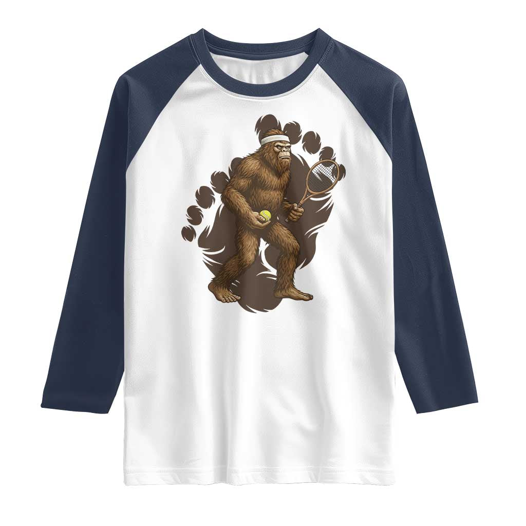 Funny Bigfoot Tennis Player Raglan Shirt Folklore Cryptid Gift - Wonder Print Shop