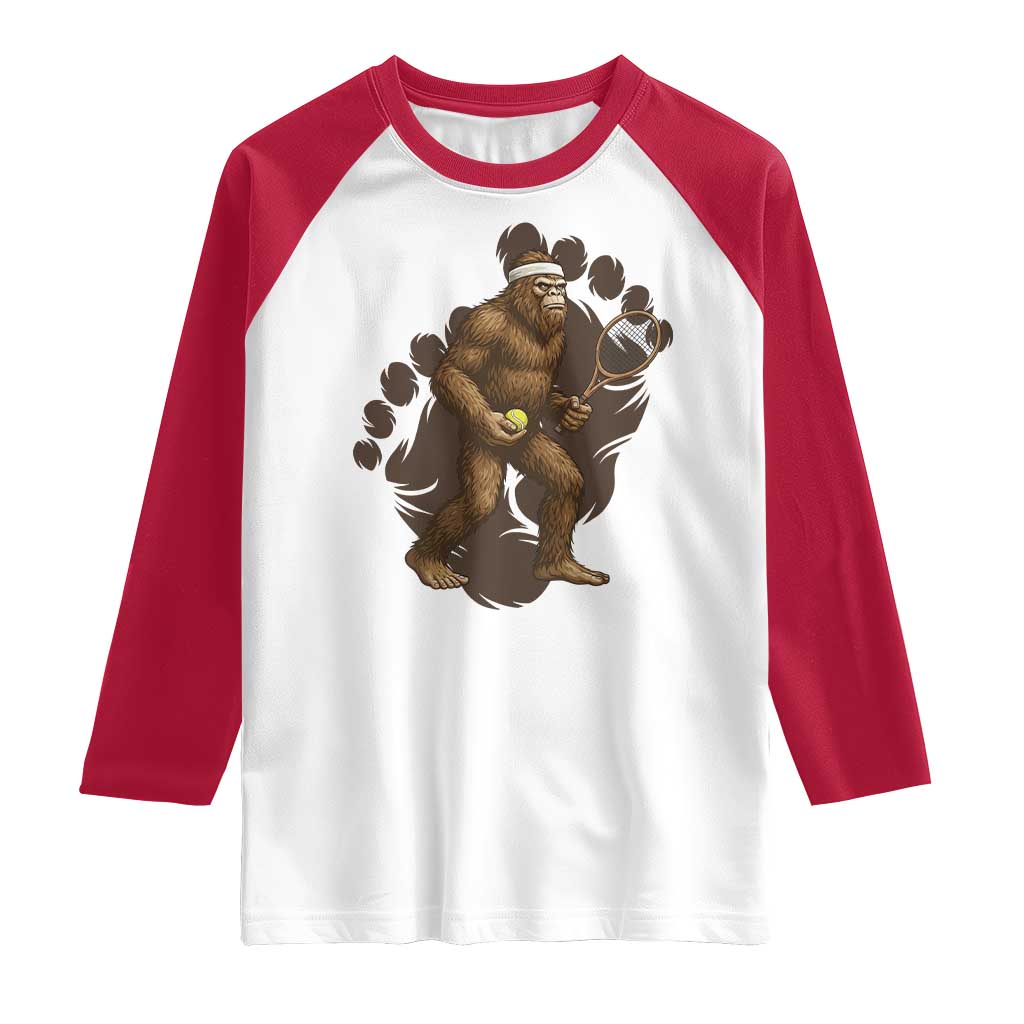 Funny Bigfoot Tennis Player Raglan Shirt Folklore Cryptid Gift - Wonder Print Shop
