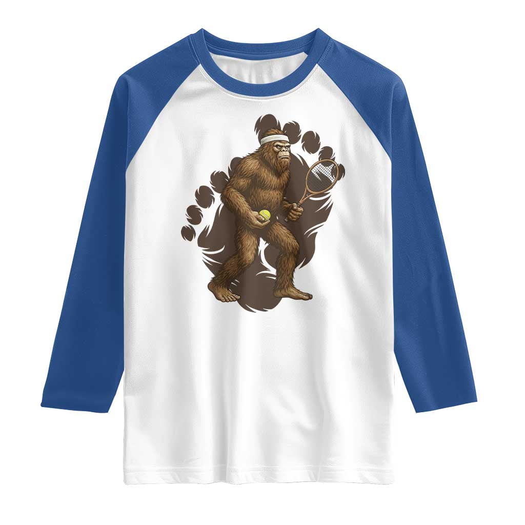 Funny Bigfoot Tennis Player Raglan Shirt Folklore Cryptid Gift - Wonder Print Shop