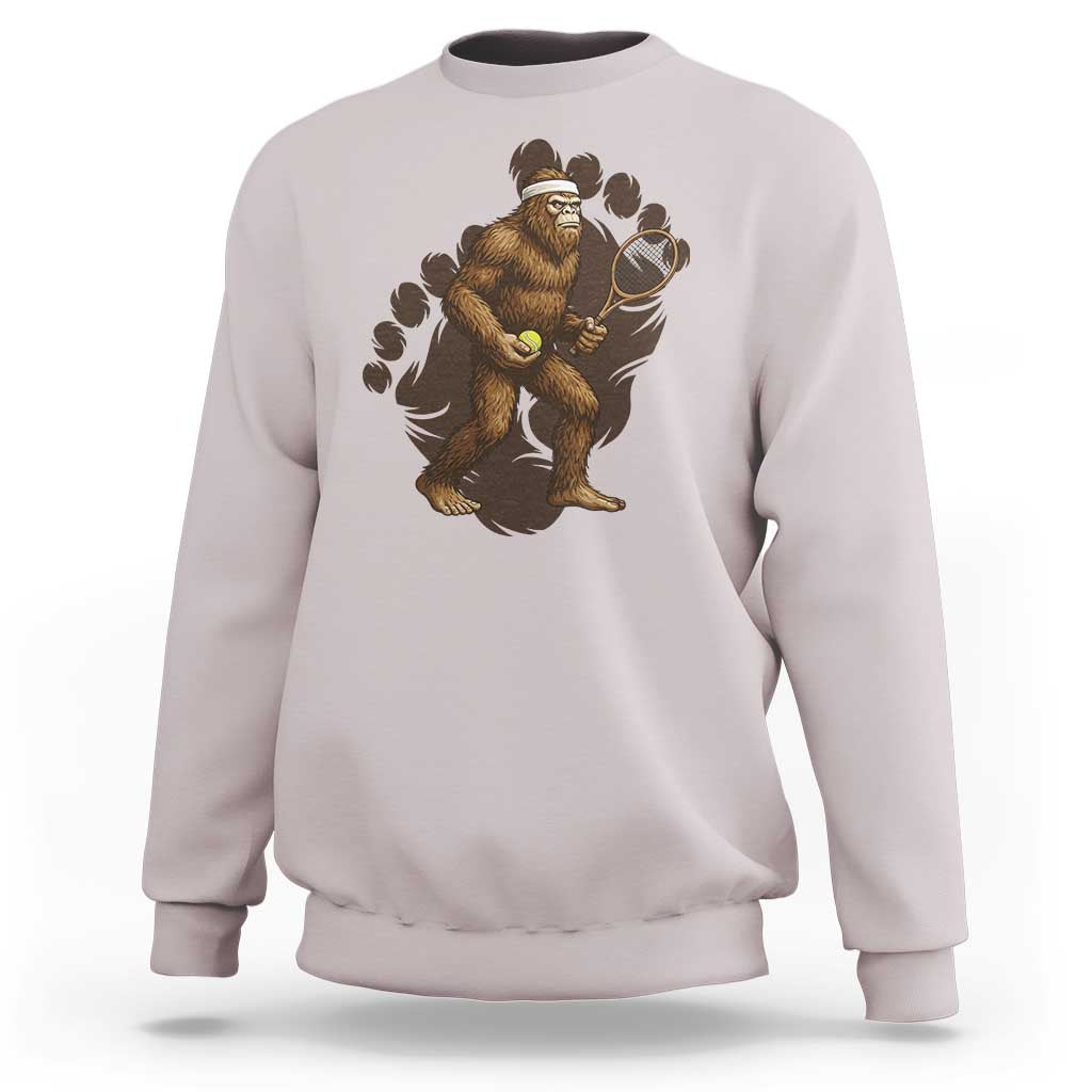 Funny Bigfoot Tennis Player Sweatshirt Folklore Cryptid Gift - Wonder Print Shop