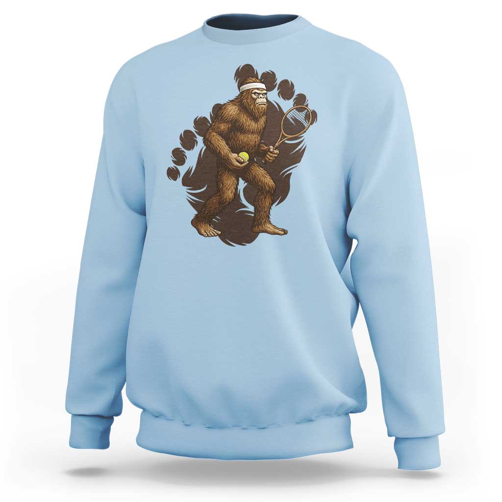 Funny Bigfoot Tennis Player Sweatshirt Folklore Cryptid Gift - Wonder Print Shop